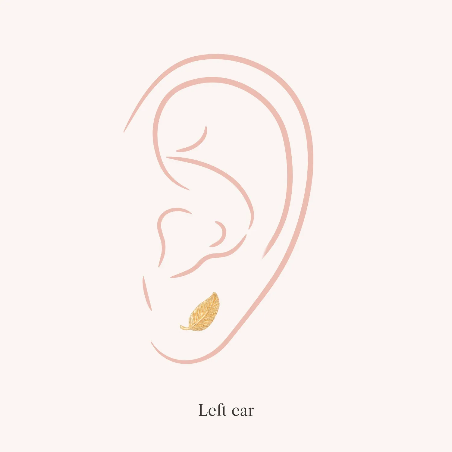 14K Solid Gold Single Leaf Flat Back Earring