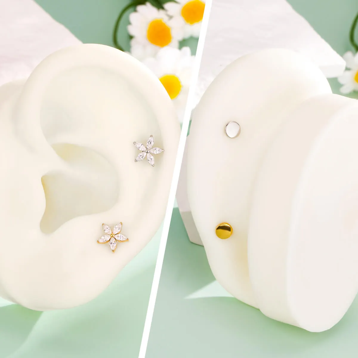 16G Flower Threadless/Push Pin Flat Back Cartilage Stud Earring