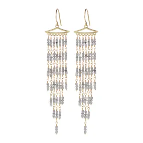 18K Gold Long Graduated Grey Diamond Fringe Earrings