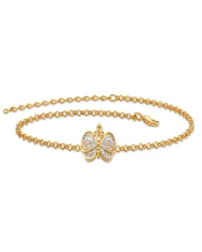 18k Gold-Plated Two-Tone Filigree Butterfly Ankle Bracelet Adjustable 9" to 11" | Yellow