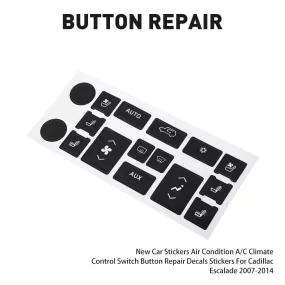 AC Dash Button Repair Kit, Car Button Decals - Best for Fixing Ruined Faded Buttons Sticker Replacement Fits 07-14 Cadillac Escalade