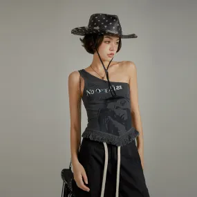 Aesthetic Inspiration One Shoulder Fringe Sleeveless Shirt