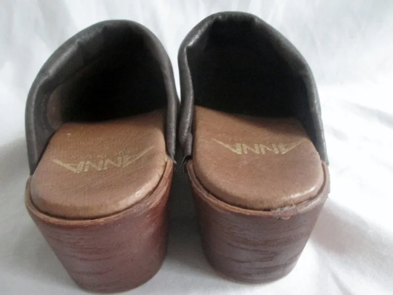 ANNA USA Suede Leather Clogs Shoes Slip-On Mules BROWN 5 Womens Girls