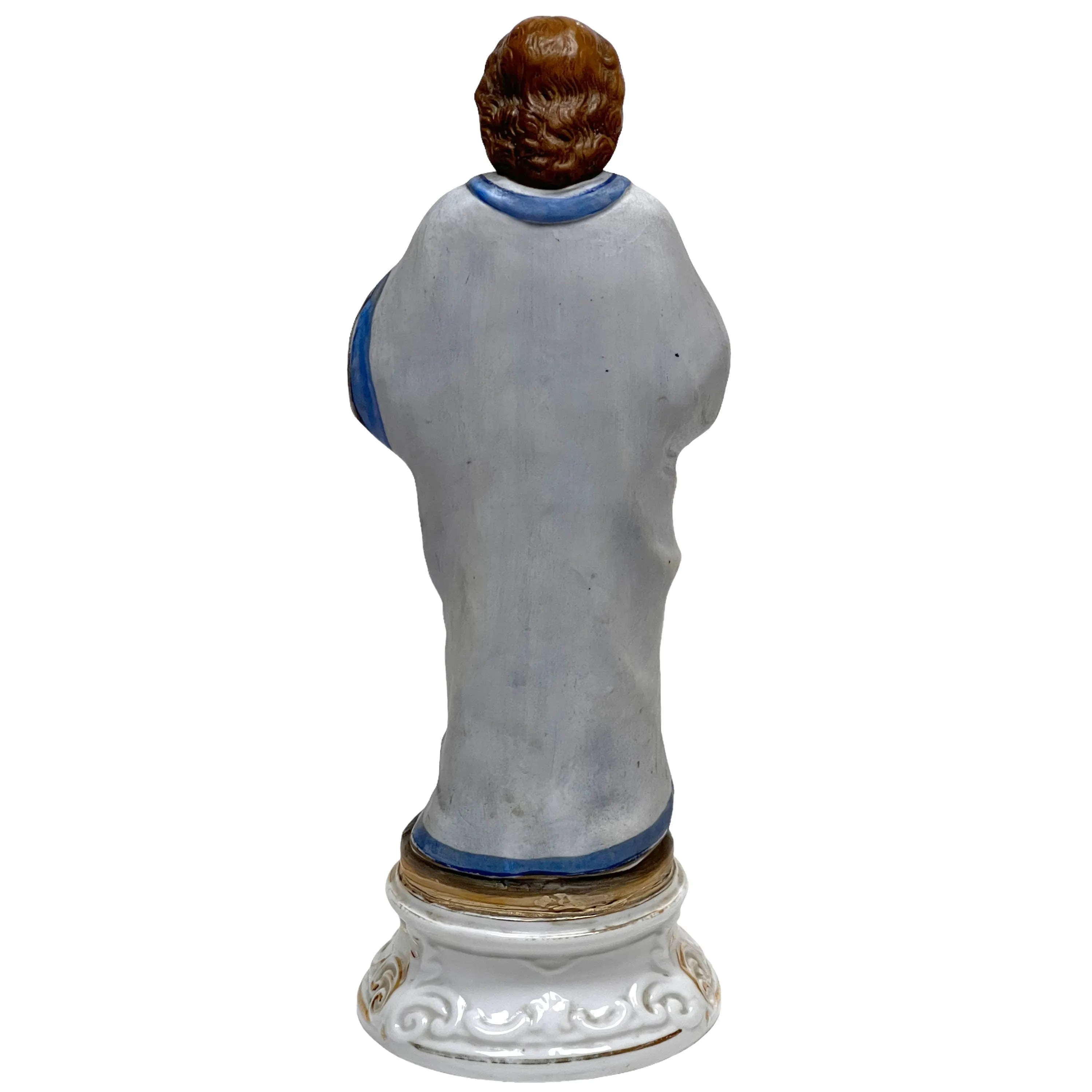 Antique Jesus Statue Sacred Heart Painted Porcelain 10.75