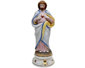 Antique Jesus Statue Sacred Heart Painted Porcelain 10.75