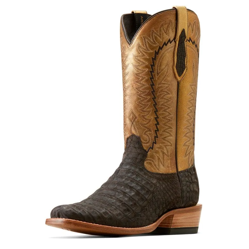 Ariat Men's Futurity Finalist Brushed Chocolate Caiman Belly/Washed Gold Exotic Cowboy Boots 10050982