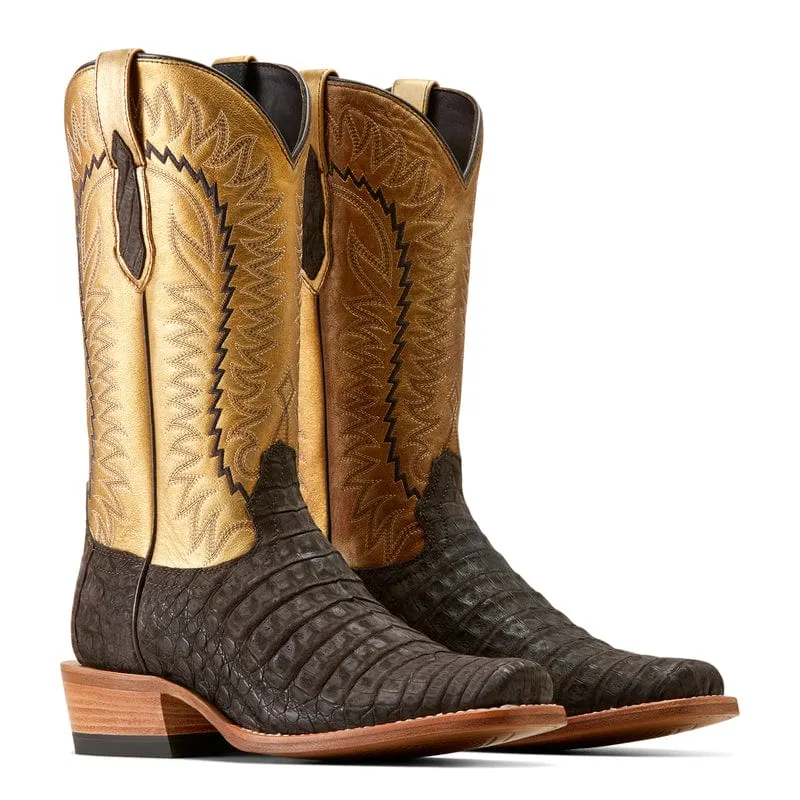 Ariat Men's Futurity Finalist Brushed Chocolate Caiman Belly/Washed Gold Exotic Cowboy Boots 10050982