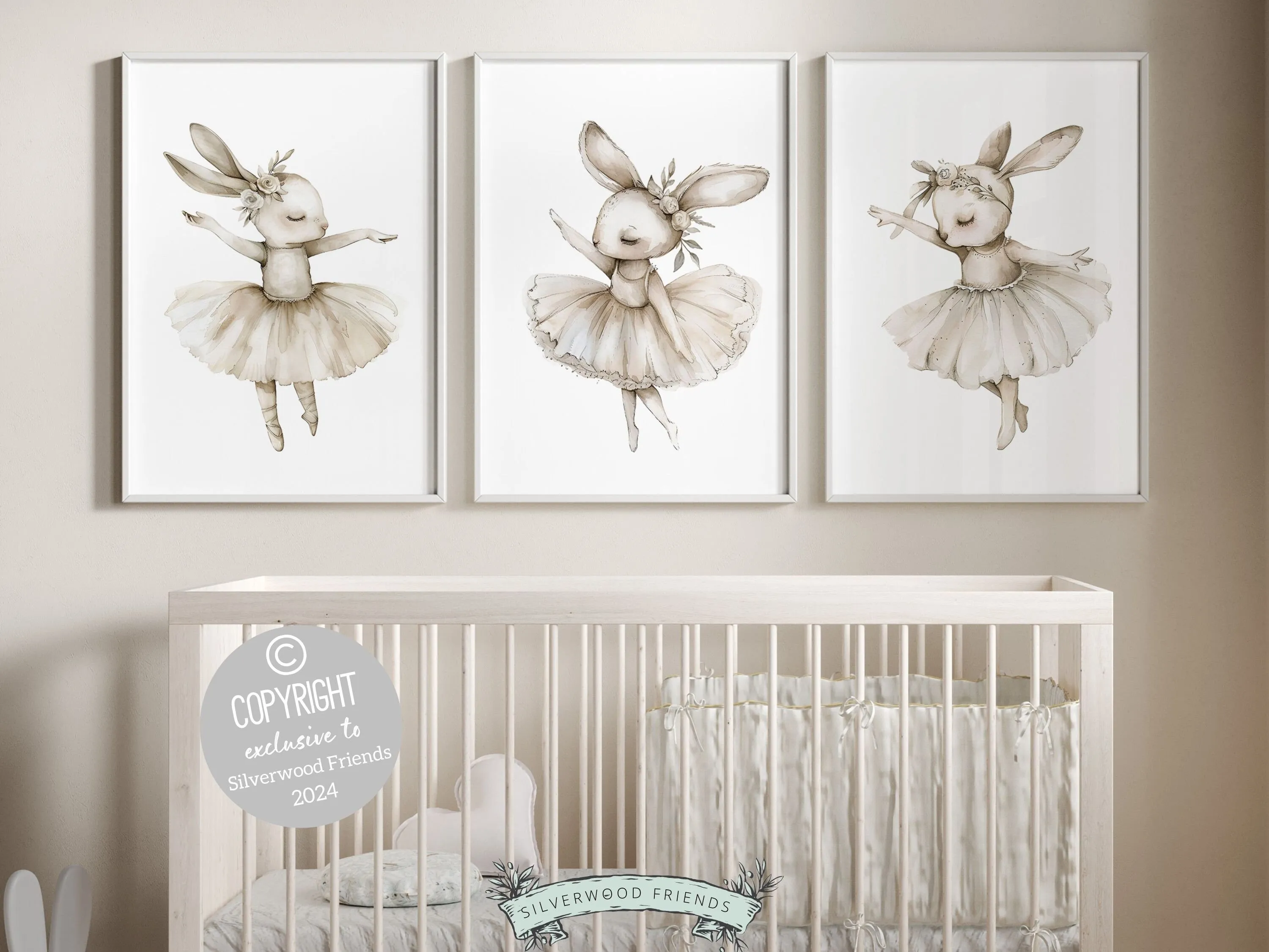 Ballerina Bunny Nursery Prints - Neutral Set 2