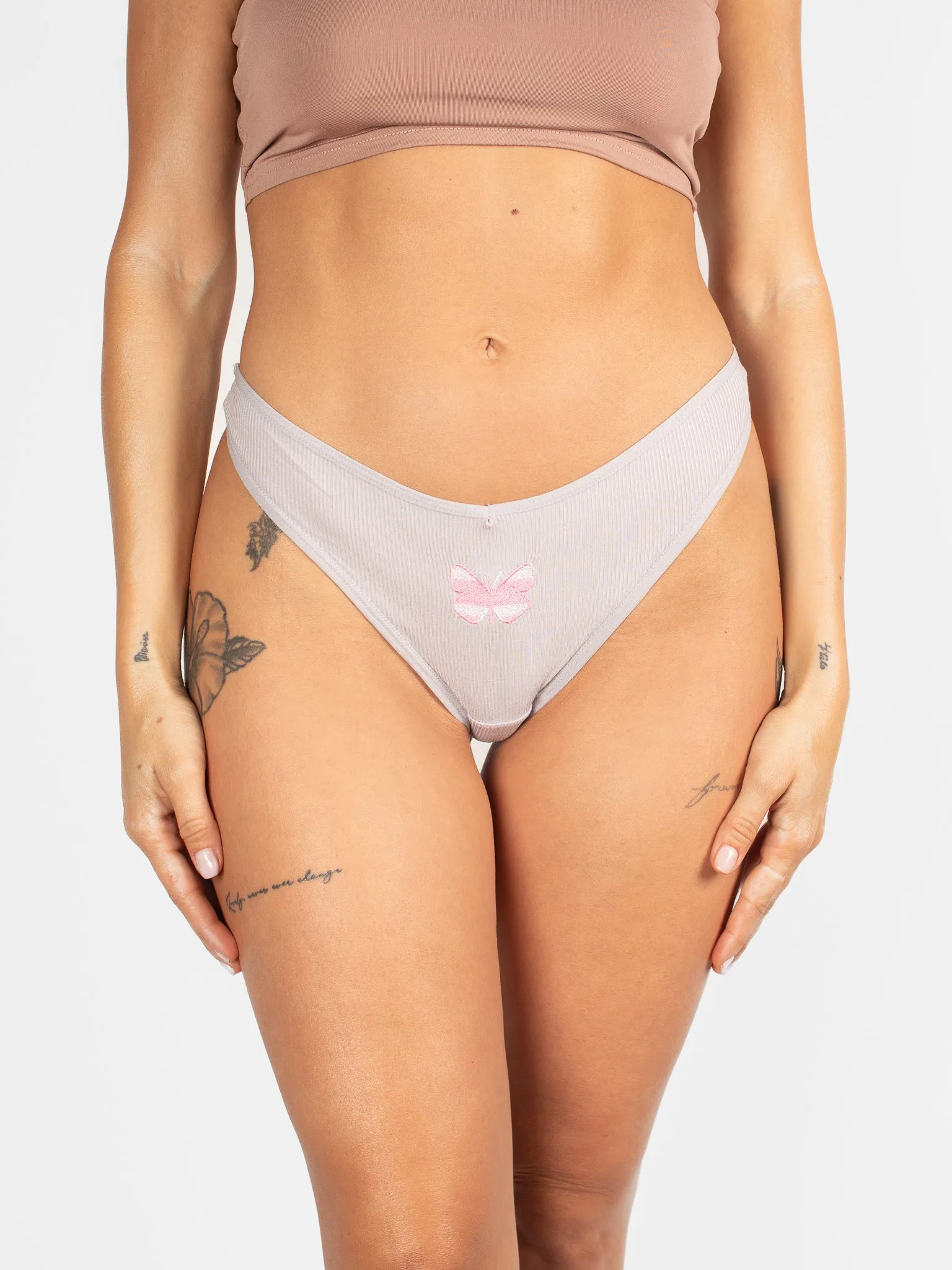 BeChill™ Ribbed Butterfly Embroidered Thong