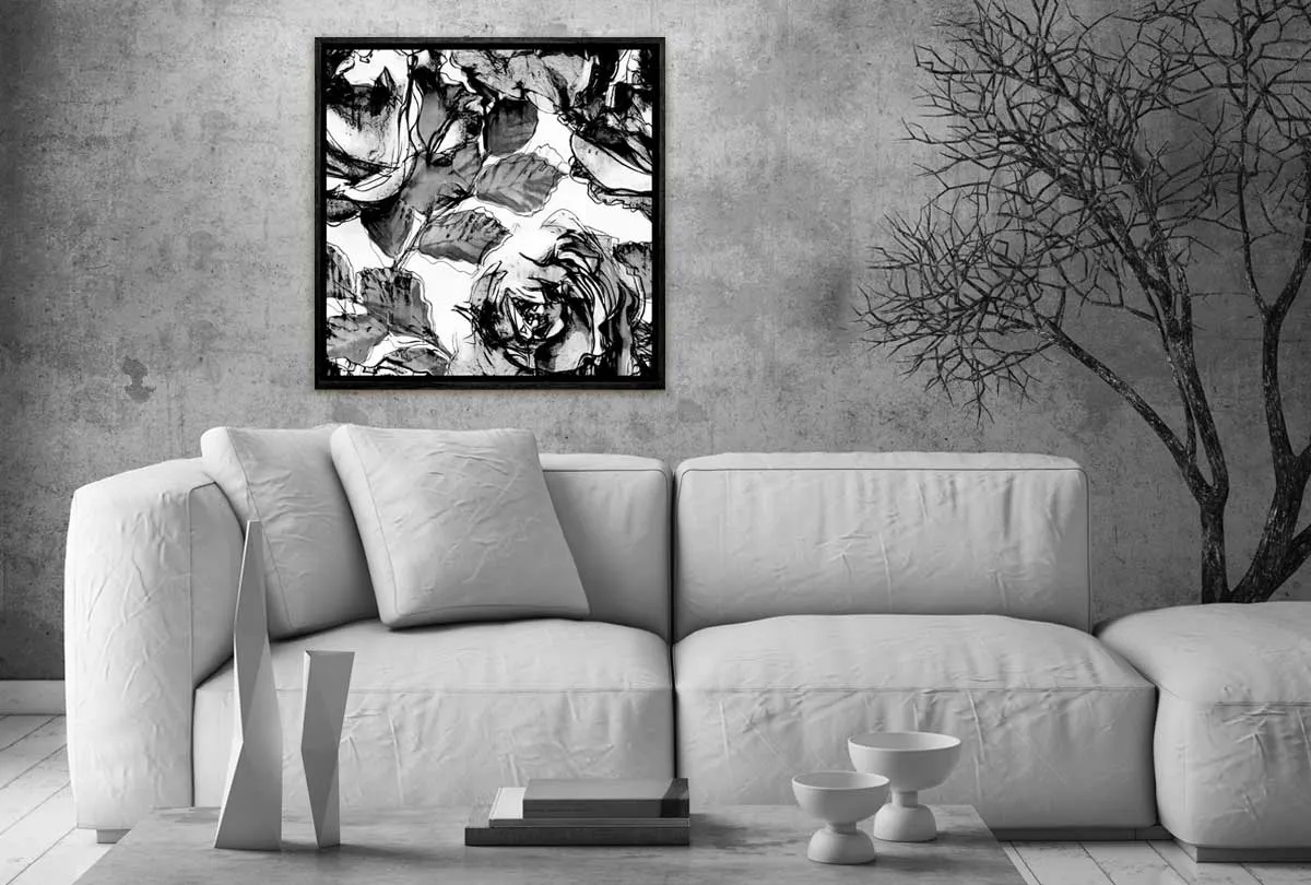 Black and White Watercolor Roses | Canvas Wall Art Print