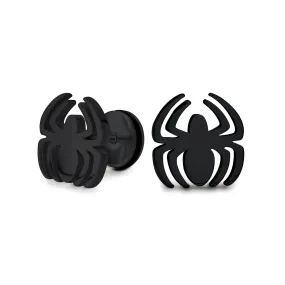 Black Spider Faux Stud Plug Ear Surgical Steel 16G Stud Earrings