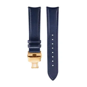 Blue Italian Leather Strap  Butterfly Buckle