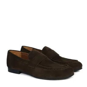 Casual Round Toe Penny Loafer in Dark Brown Suede Leather