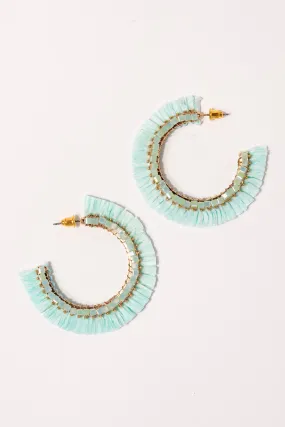 Chloe Fringe Open Hoop Earrings - Mint