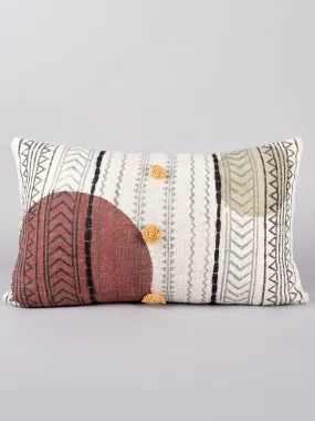 CIRCULAR LINE MATRIX - BLOCK PRINTED LUMBAR CUSHION COVER