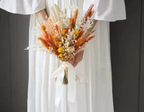 Colourful Dried Flowers Bridal Bouquet - Burnt Orange & Yellow