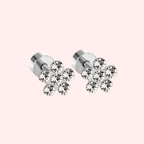 Cubic Zirconia Flower Hypoallergenic Flat Back Stud Earring