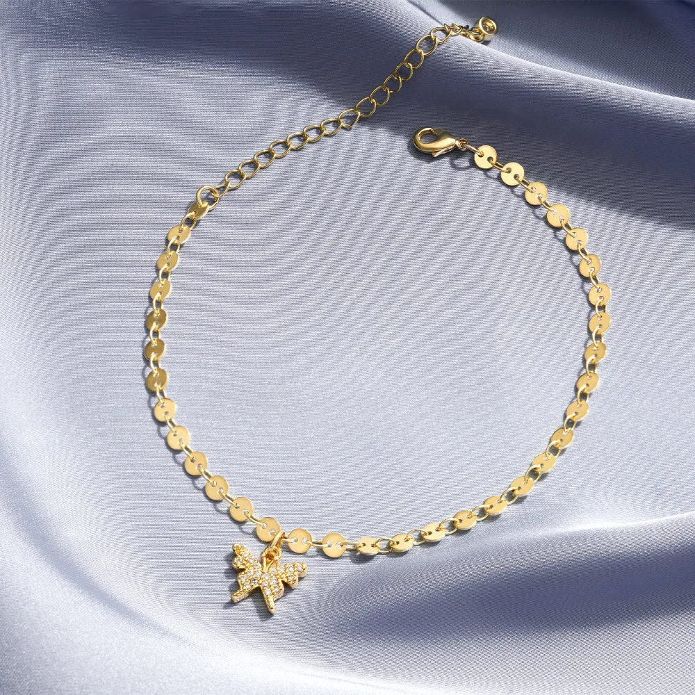 Dainty 14k Gold Plated Adjustable Anklets- Butterfly