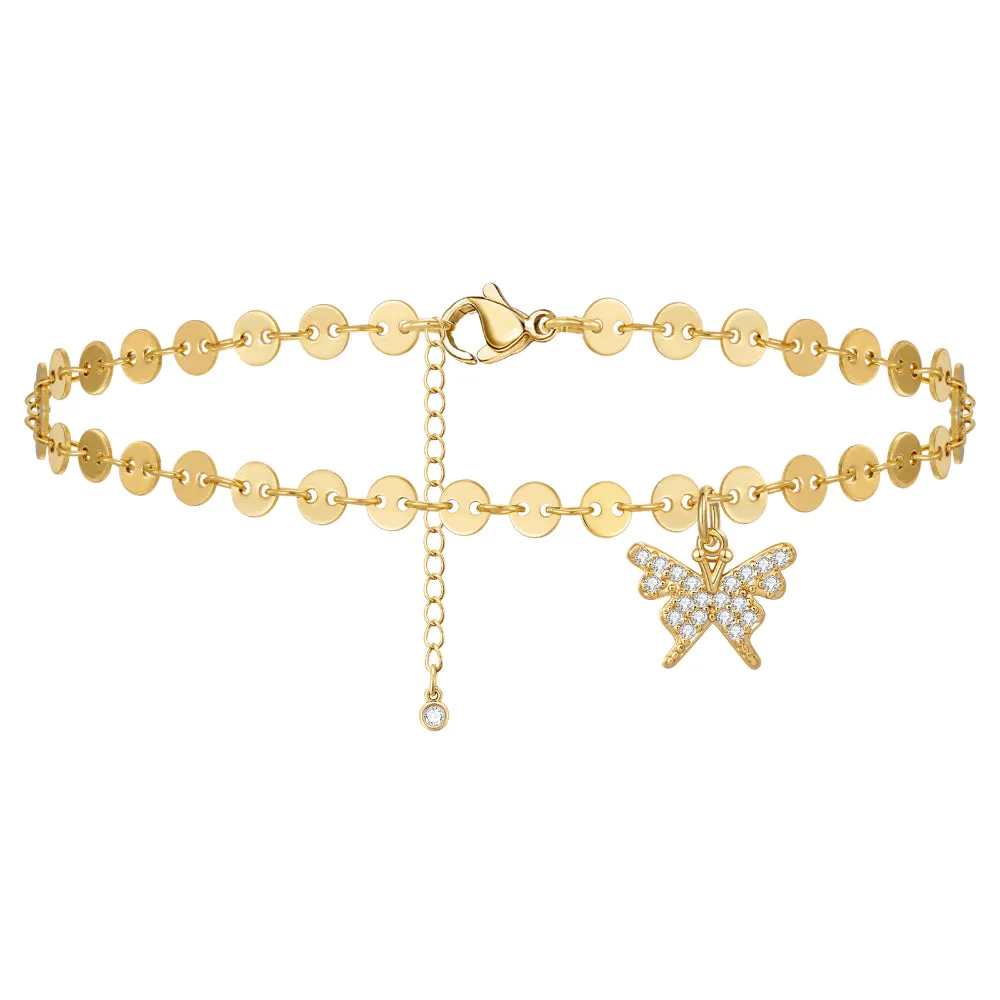 Dainty 14k Gold Plated Adjustable Anklets- Butterfly