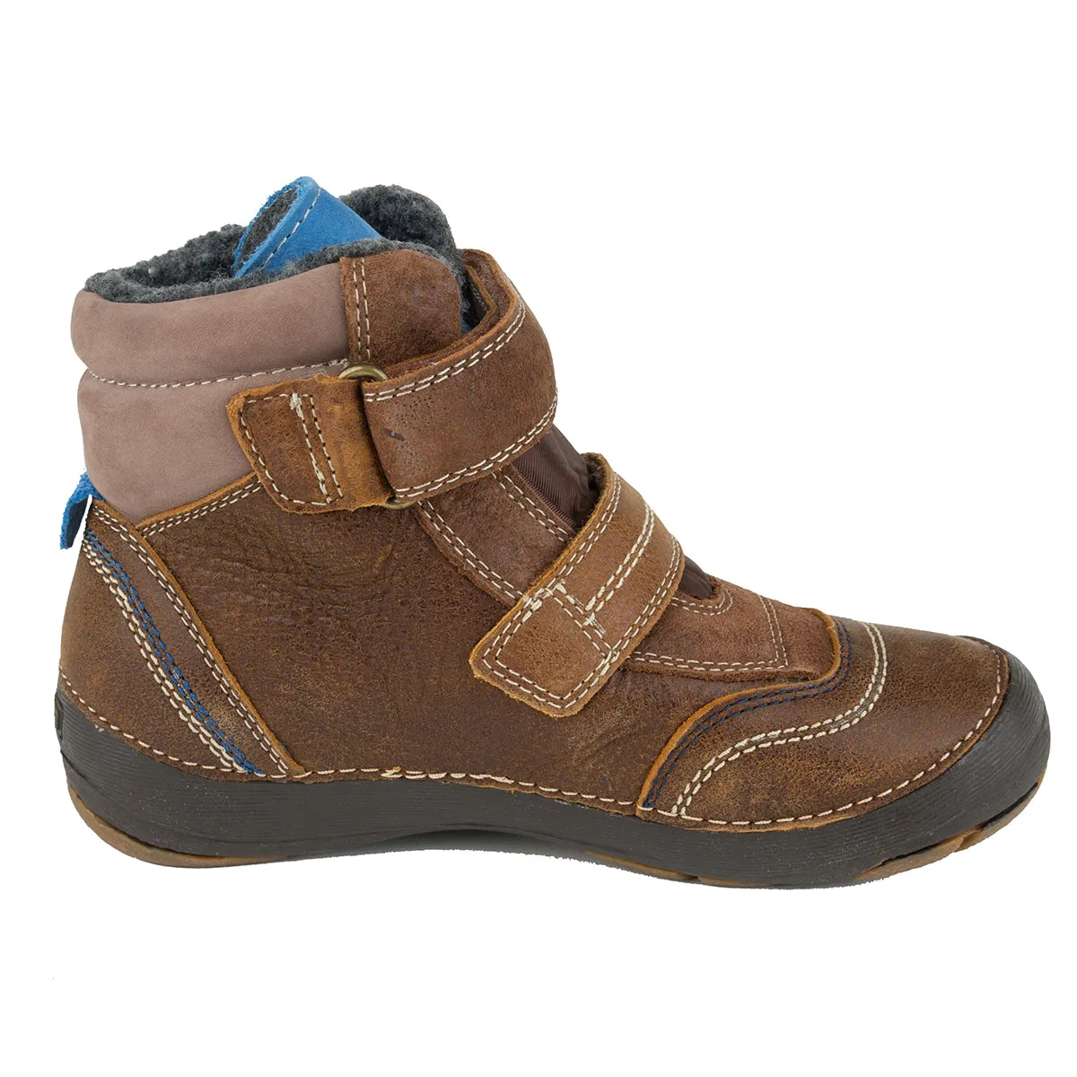 D.D. Step big kid shoes/winter boots with faux fur insulation brown and blue size US 13-4