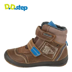 D.D. Step big kid shoes/winter boots with faux fur insulation brown and blue size US 13-4