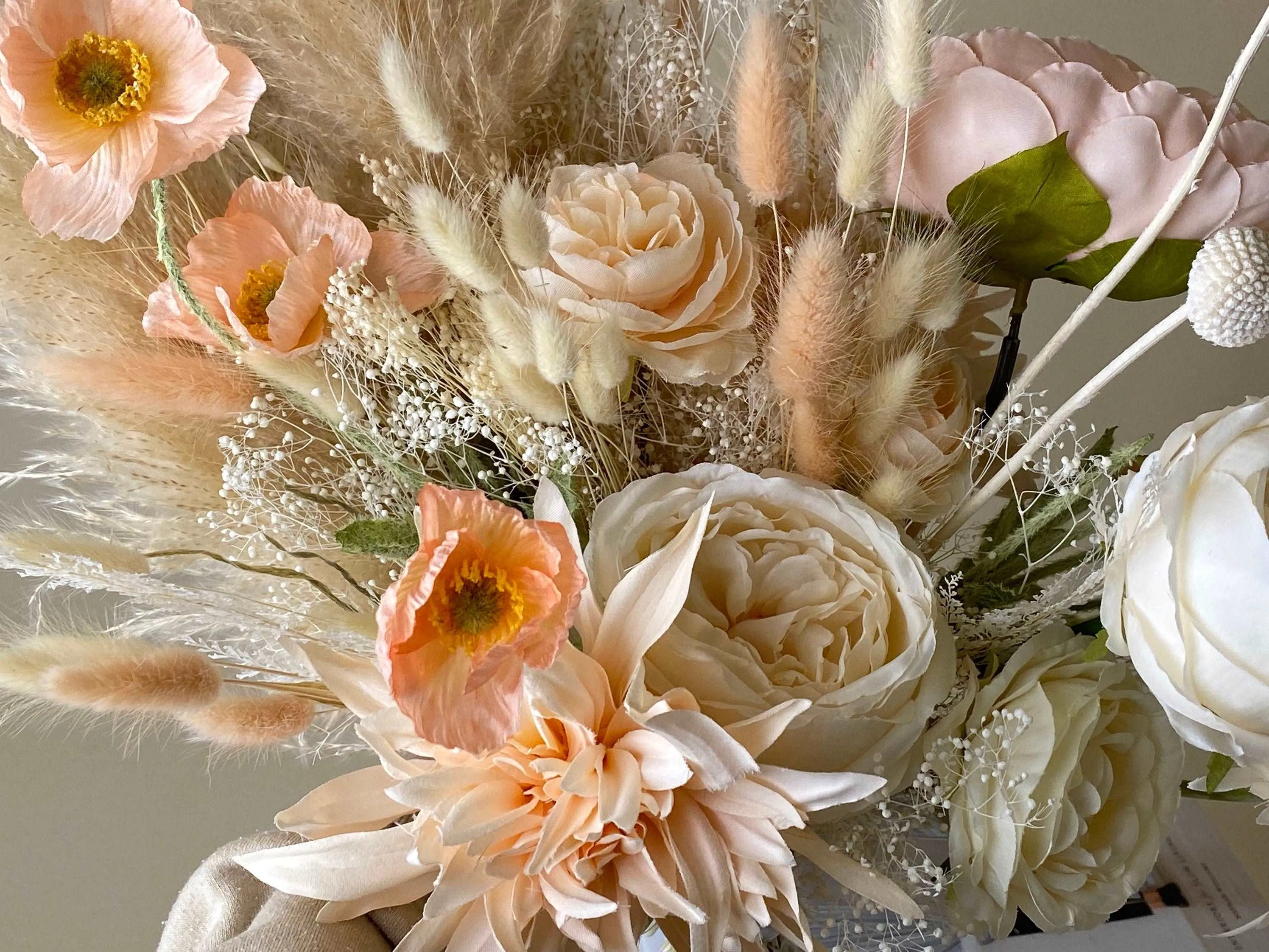 Dried & Artificial Flowers Bridal Bouquet - Sandy Cream & Peach