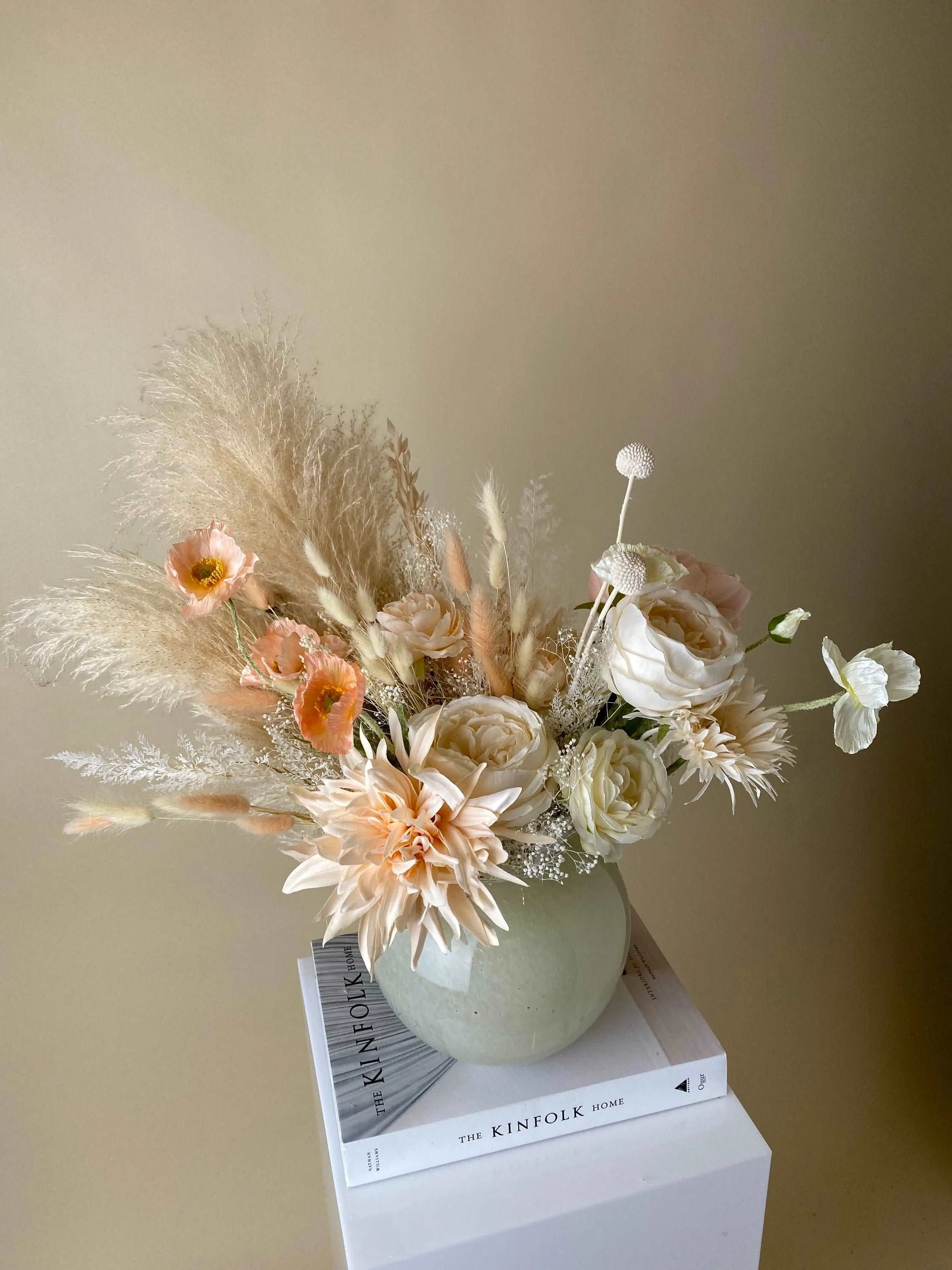 Dried & Artificial Flowers Bridal Bouquet - Sandy Cream & Peach