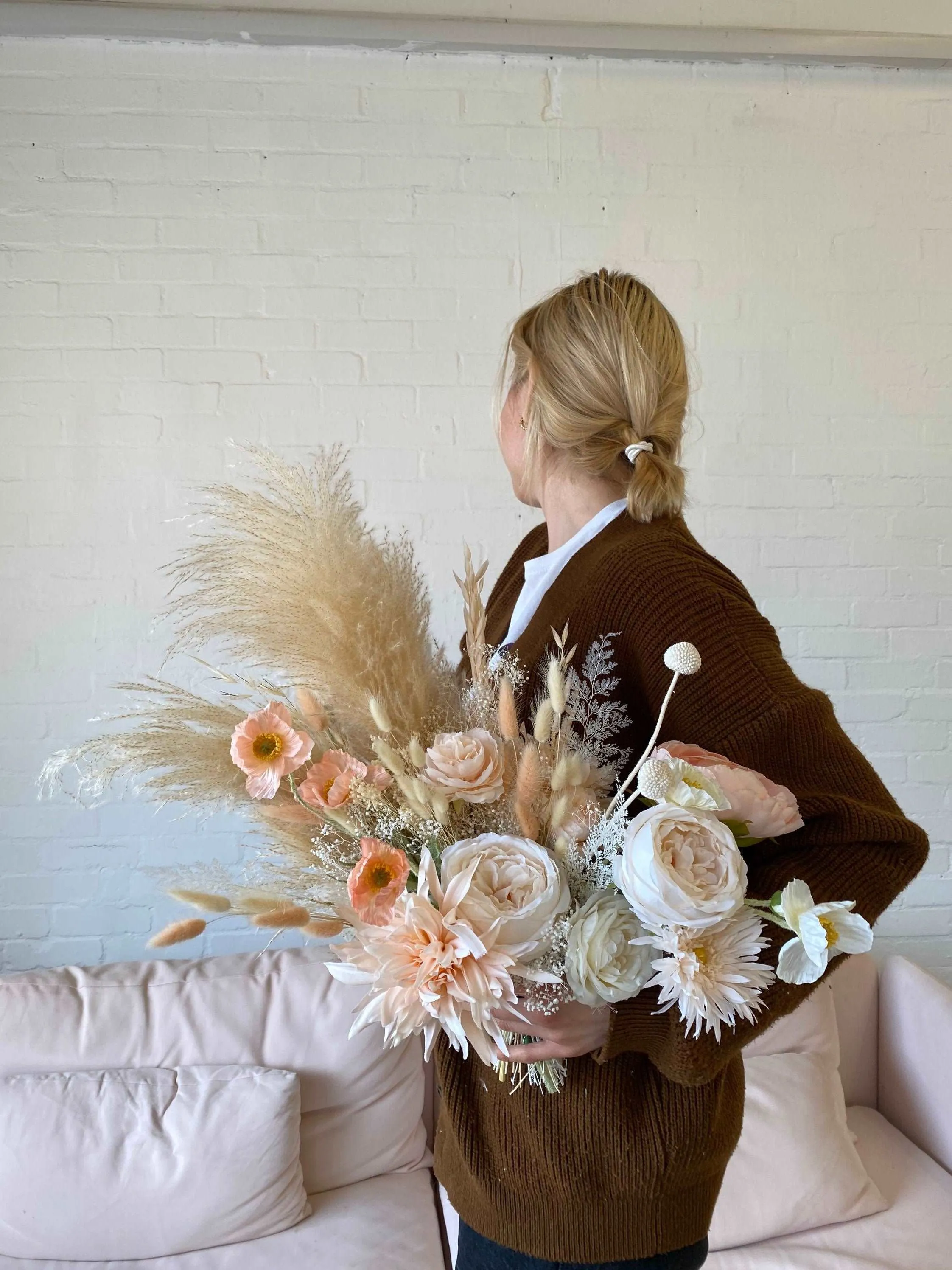 Dried & Artificial Flowers Bridal Bouquet - Sandy Cream & Peach