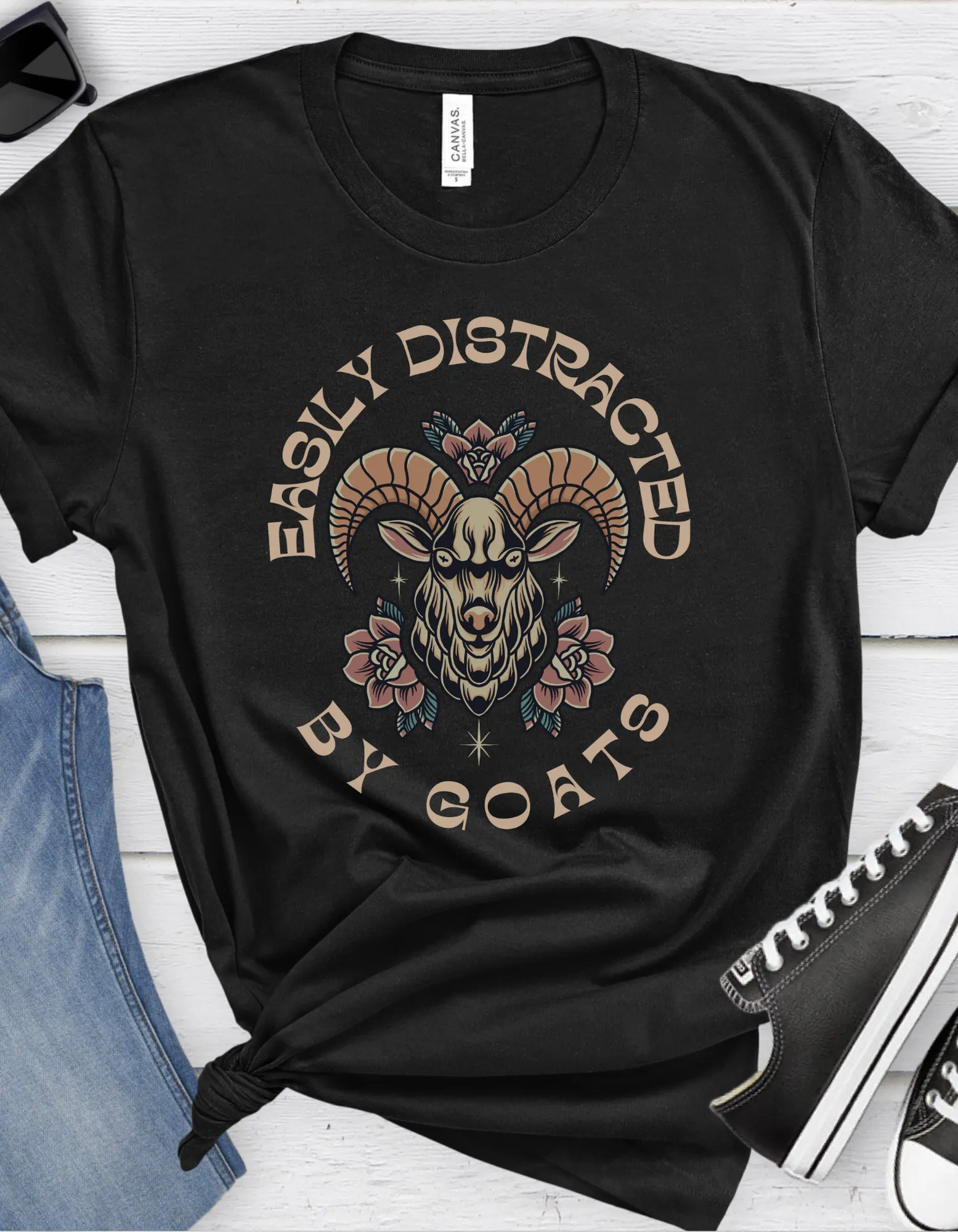 Easily Distracted By Goats Tattoo T-shirt / Traditional Tattoo Tee Shirt / Punk Rock Clothing Tshirt Rockabilly Psychobilly Freak Goth