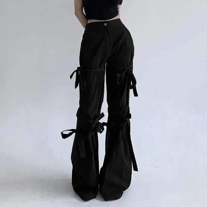 Gothic Lace Up Flare Pants