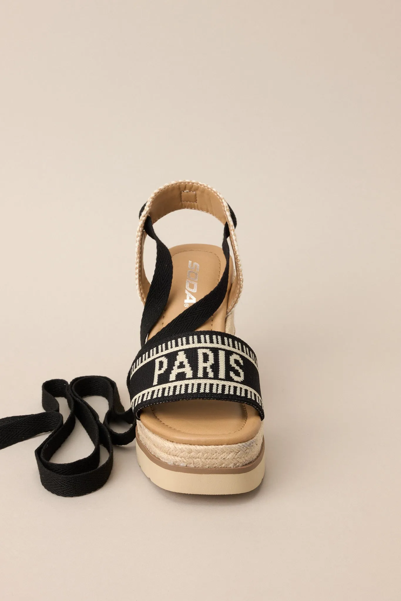 Here Again Black Espadrille Platform Wedge Sandals