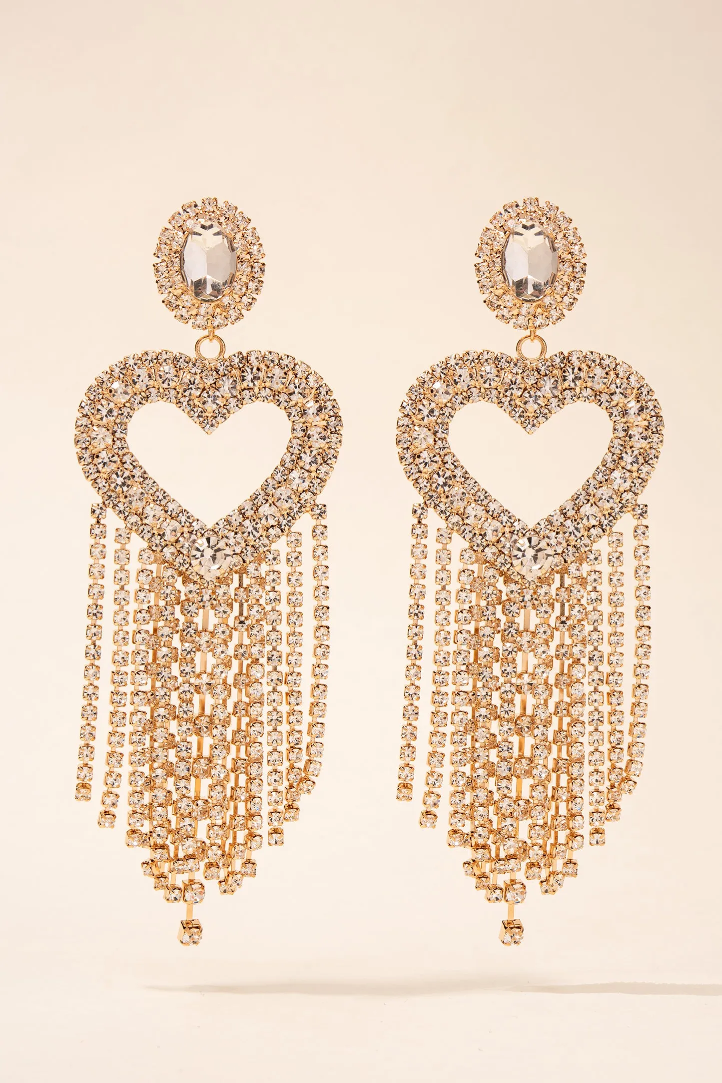 Infinity Heart Rhinestone Fringe Earrings