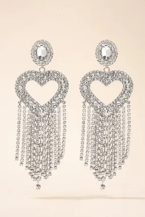 Infinity Heart Rhinestone Fringe Earrings