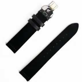 LS.03 Onyx Black Italian Suede Leather Strap w/ Butterfly Buckle