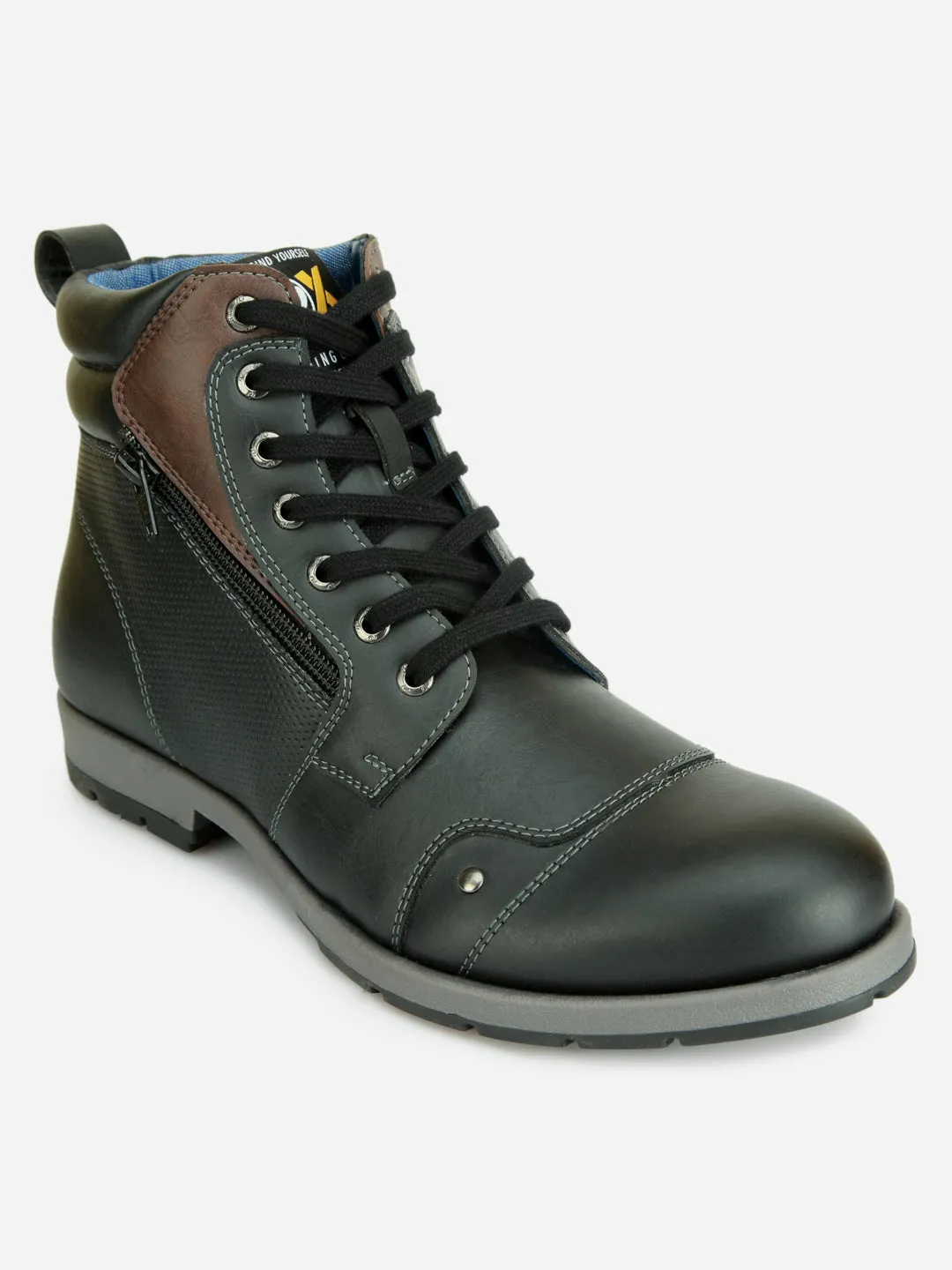 Men's Black Round Toe High Top Boot (IX1036)