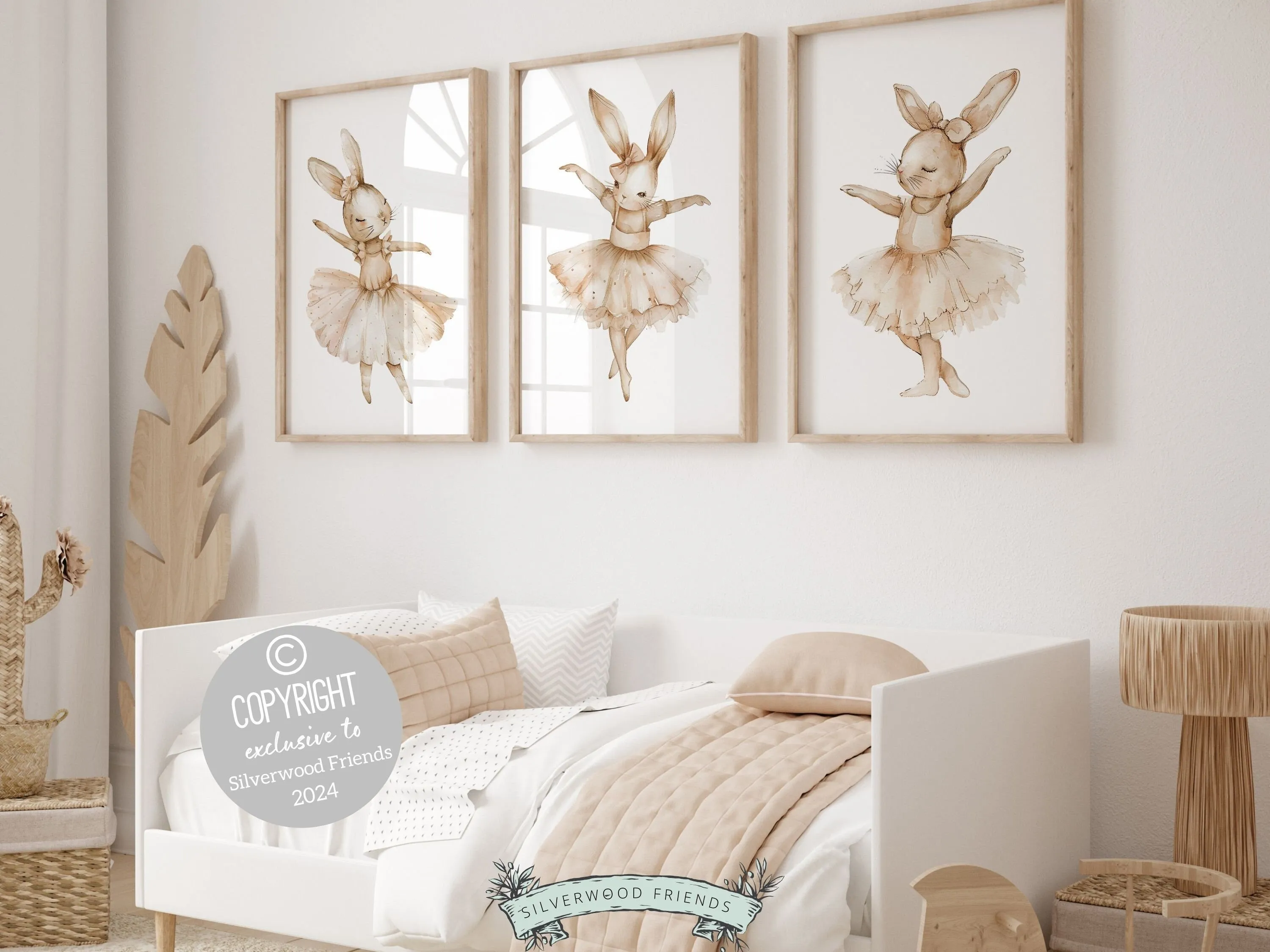 Neutral Ballerina Bunny Nursery Prints - Set 2