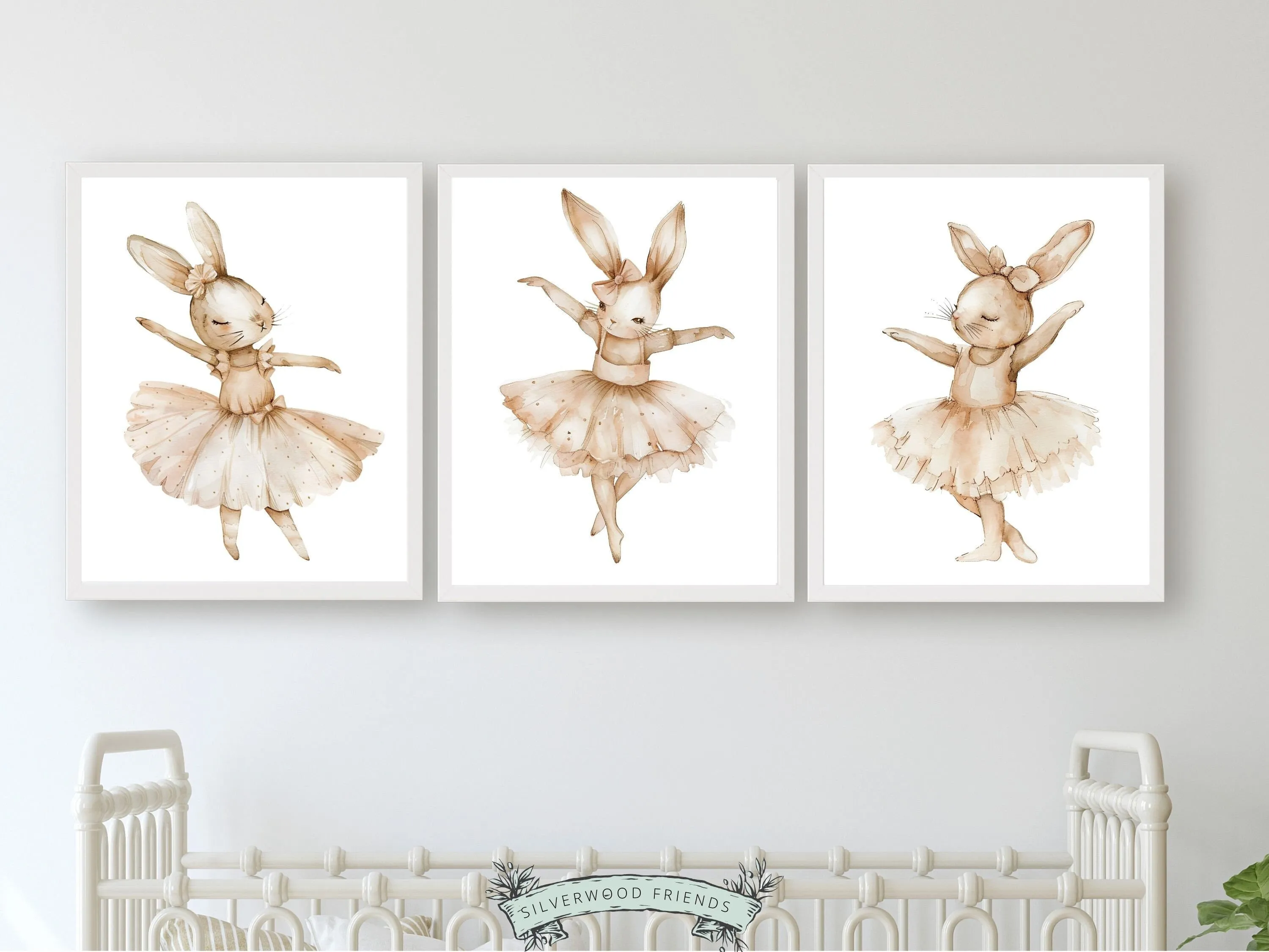 Neutral Ballerina Bunny Nursery Prints - Set 2