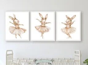 Neutral Ballerina Bunny Nursery Prints - Set 2