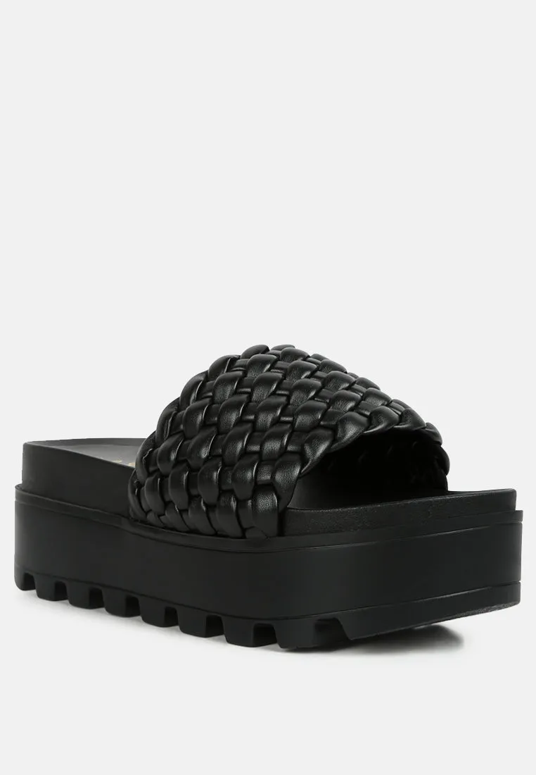 Platform Slides With Woven Textured Straps