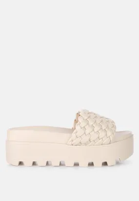 Platform Slides With Woven Textured Straps