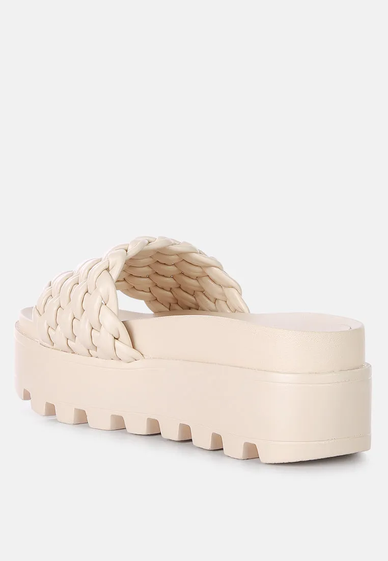 Platform Slides With Woven Textured Straps