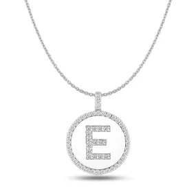 "E" Diamond Initial  14K White Gold Disk Pendant (0.53ct)