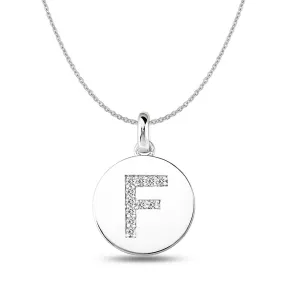 "F" Diamond Initial  14K White Gold Disk Pendant (0.11ct)