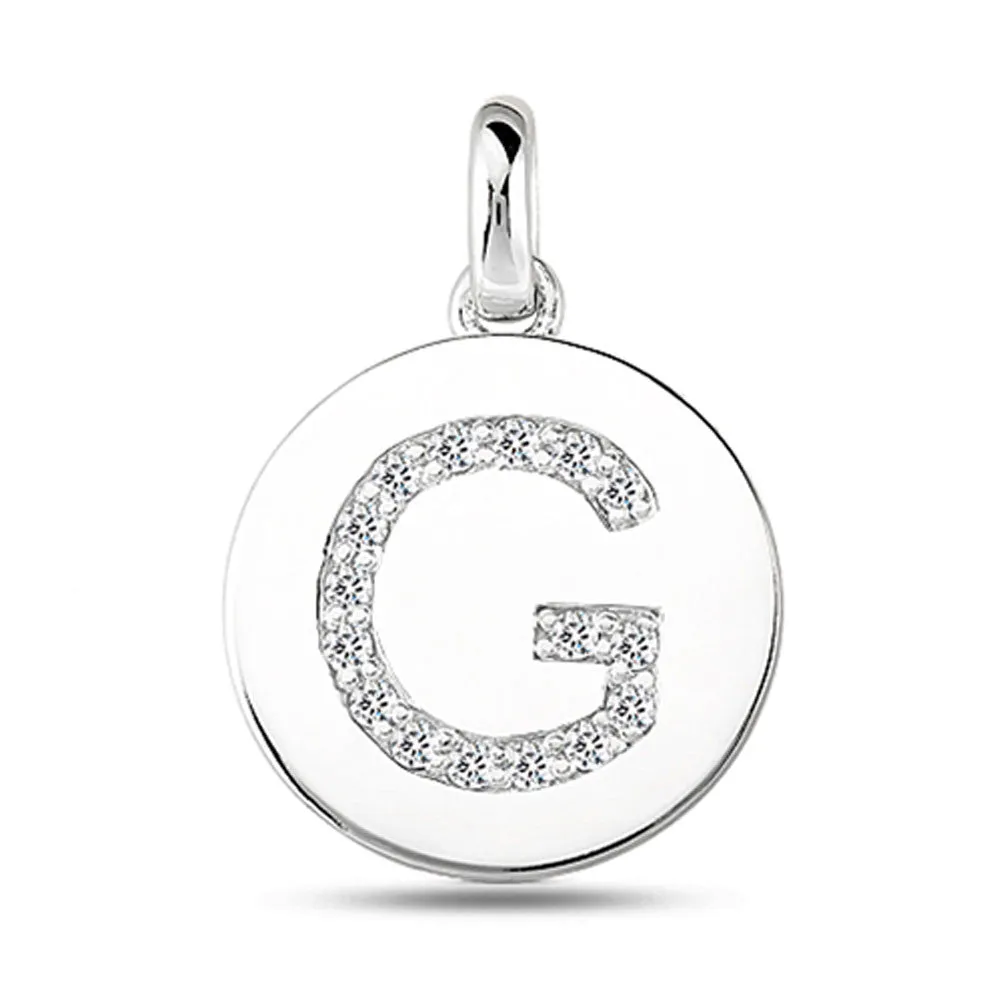 "G" Diamond Initial  14K White Gold Disk Pendant (0.16ct)