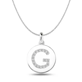 "G" Diamond Initial  14K White Gold Disk Pendant (0.16ct)