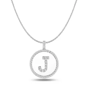 "J" Diamond Initial  14K White Gold Disk Pendant (0.49ct)