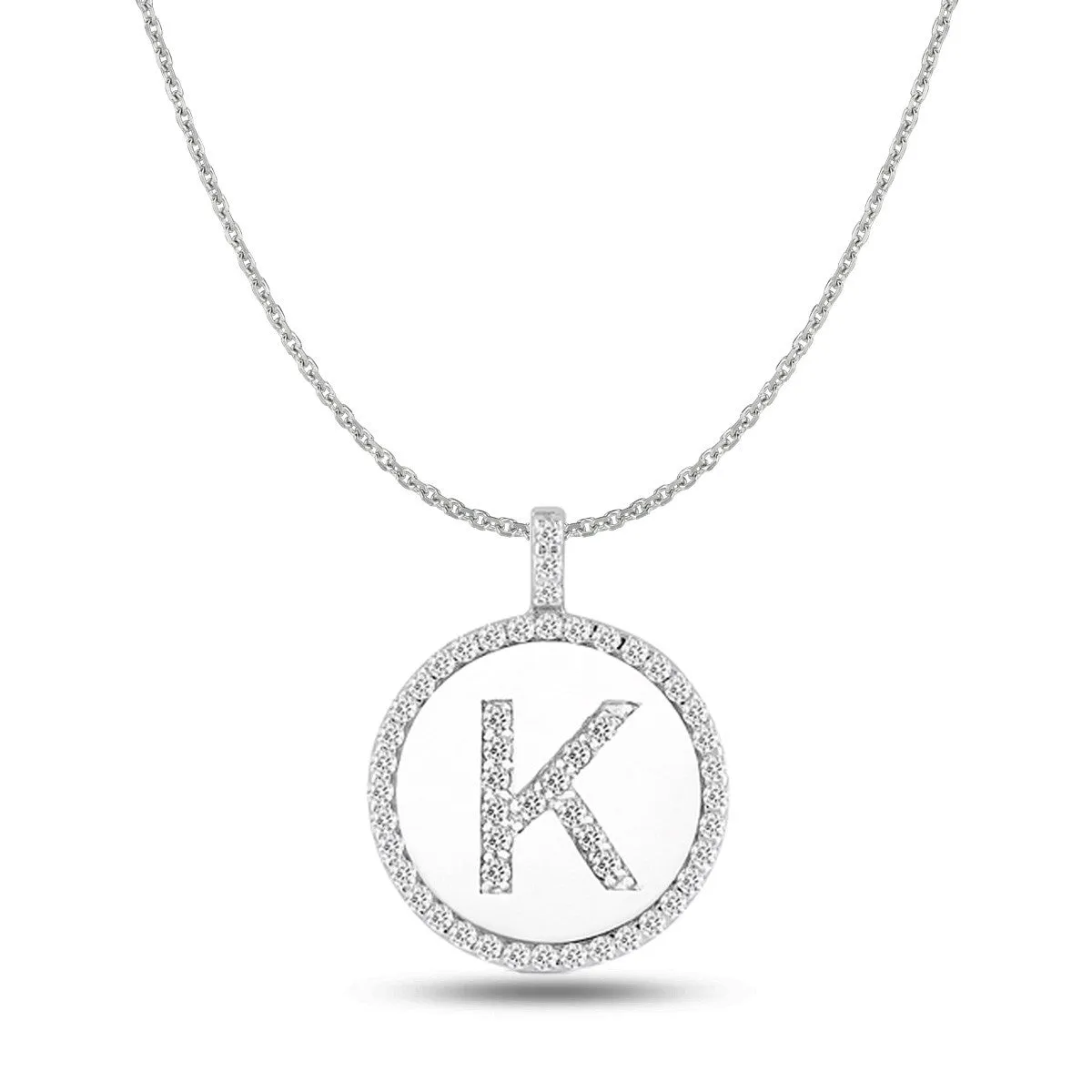 "K" Diamond Initial  14K White Gold Disk Pendant (0.54ct)