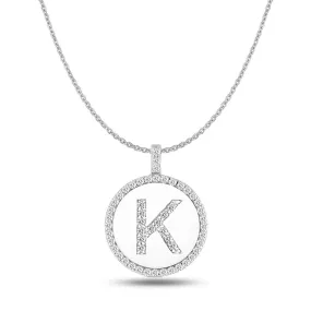 "K" Diamond Initial  14K White Gold Disk Pendant (0.54ct)