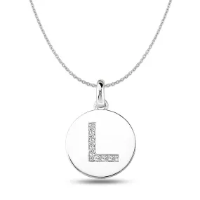 "L" Diamond Initial  14K White Gold Disk Pendant (0.08ct)