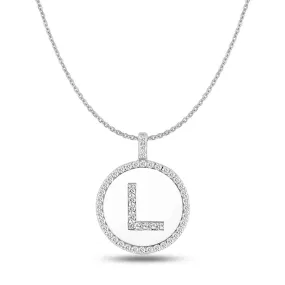 "L" Diamond Initial  14K White Gold Disk Pendant (0.48ct)